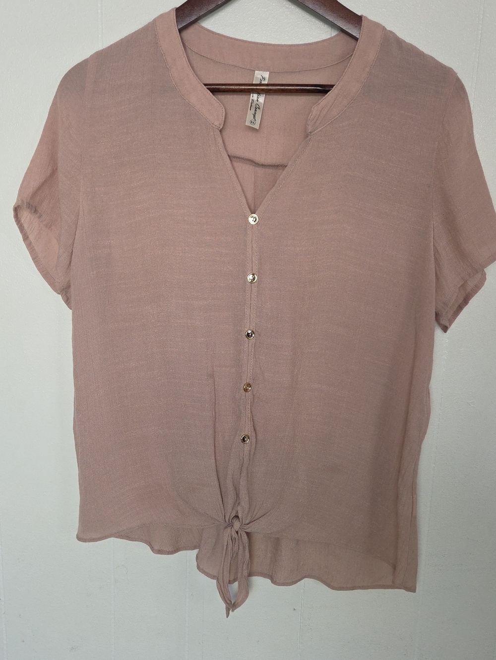 PerSeption Concept Mauve Tie-Front Button Shirt